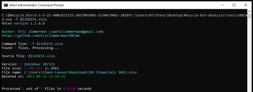 Windows Artifacts - Recycle Bin - source page 95