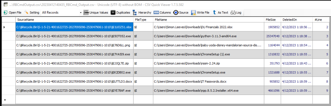 Windows Artifacts - Recycle Bin - source page 95